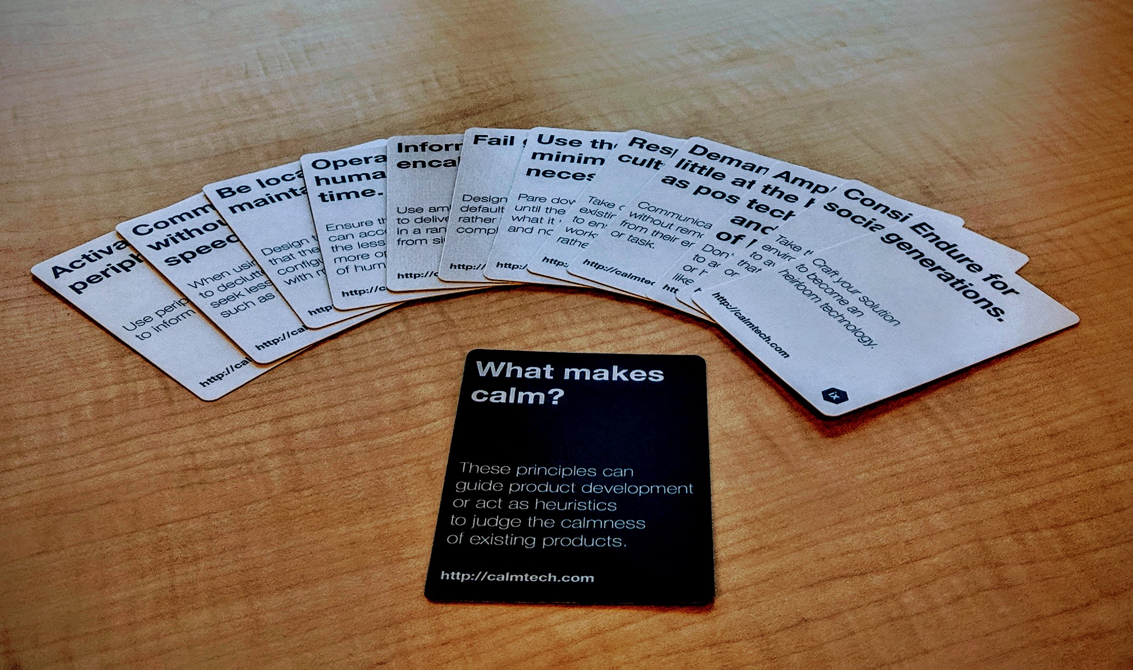 Photo of the Calm Technology deck used at the Interaction19 workshop